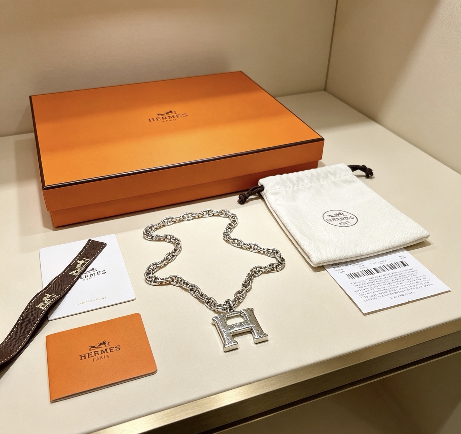 エルメス Hペンダント チェーンネックレス シルバー 詳細画像 1