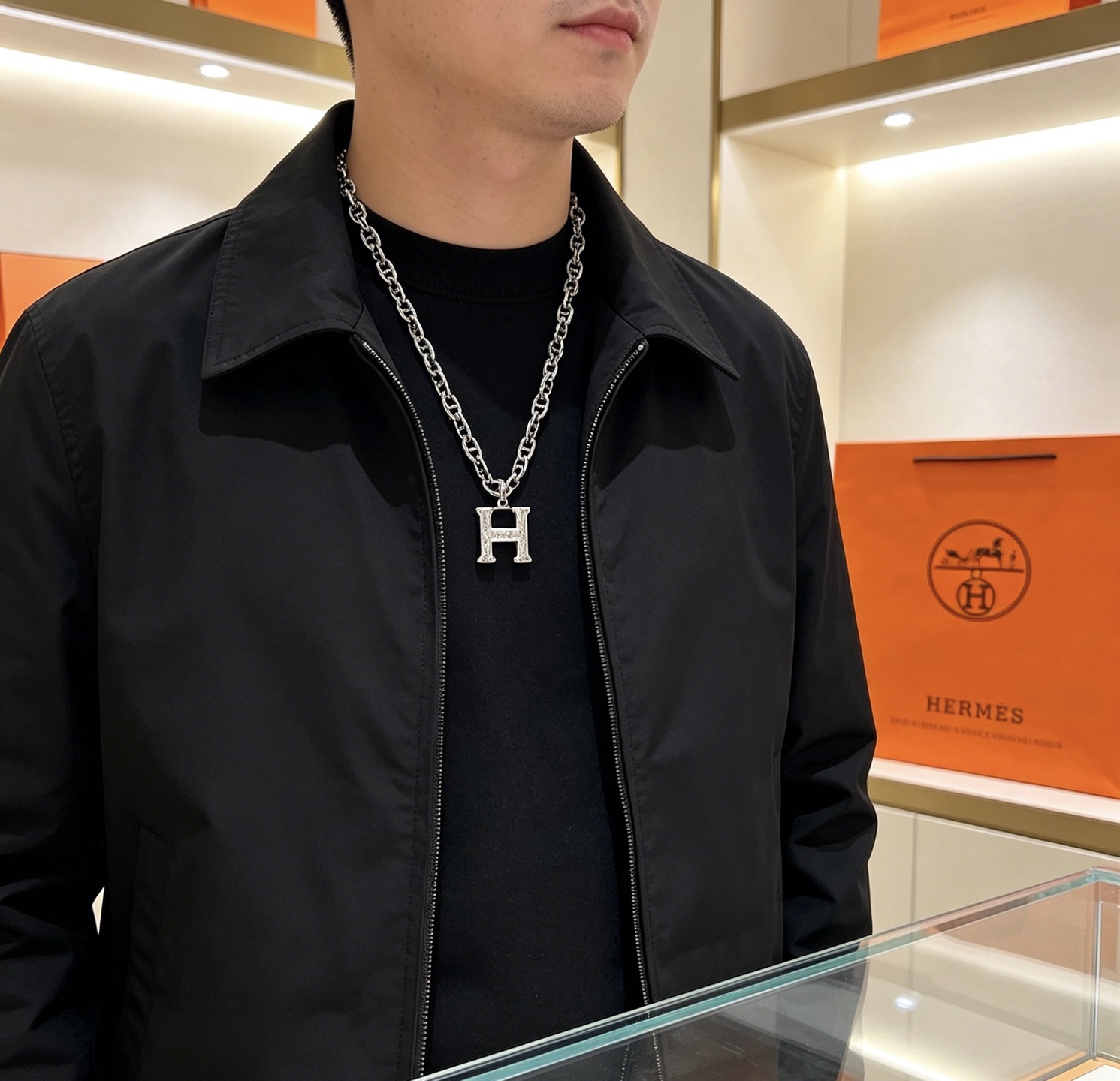 エルメス Hペンダント チェーンネックレス シルバー 詳細画像 3