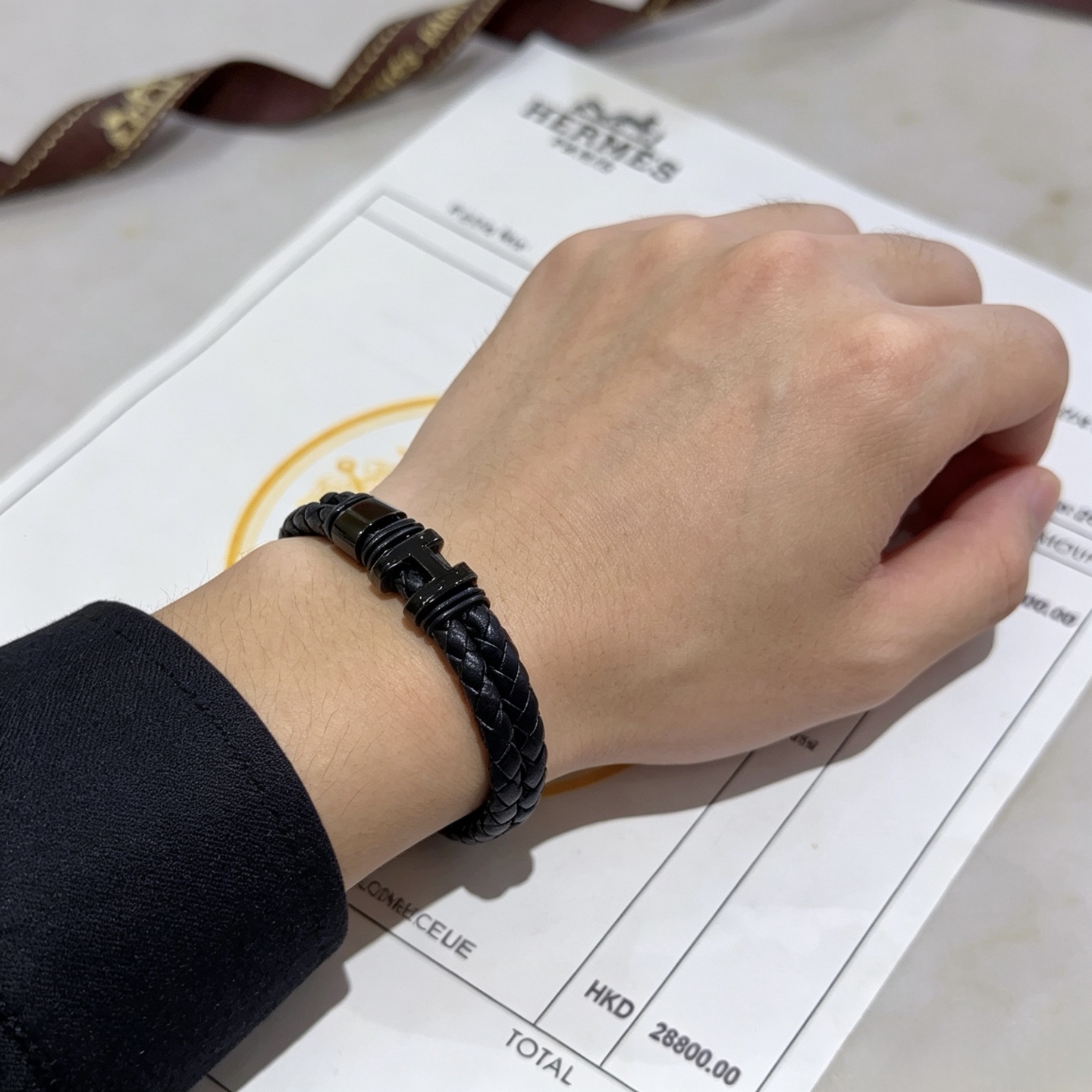 エルメス Anger Forest ダブル編み込みレザーブレスレット ブラック マットブラック金具 詳細画像 3