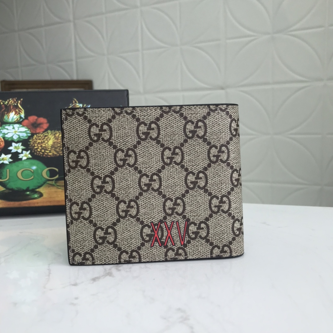 グッチ メンズ 二つ折り財布 GGスプリーム キャンバス ウルフプリント ベージュ エボニー 詳細画像 2
