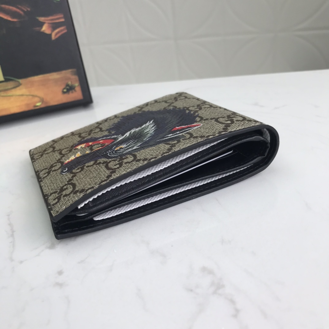 グッチ メンズ 二つ折り財布 GGスプリーム キャンバス ウルフプリント ベージュ エボニー 詳細画像 3