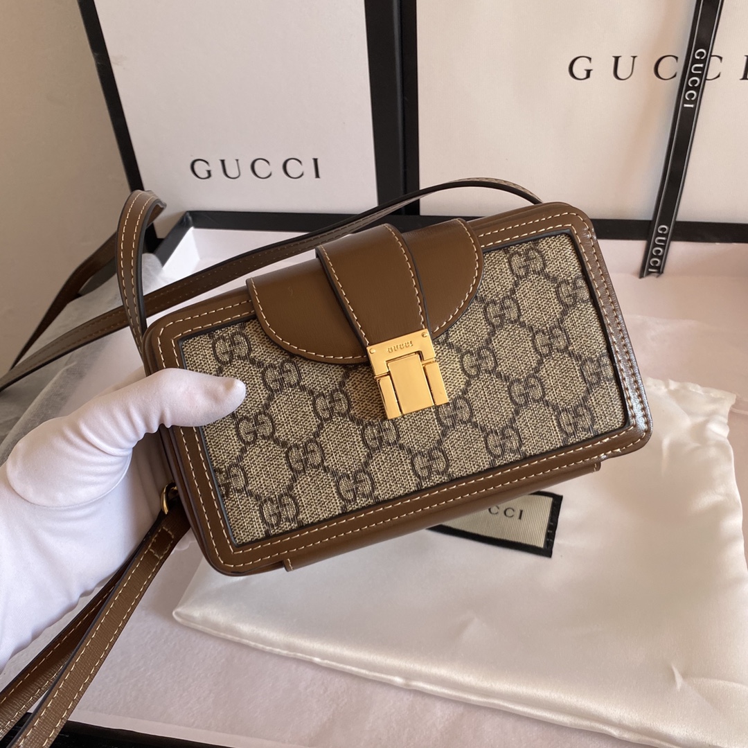 グッチ ミニボックス ショルダーバッグ GGパターン ベージュ ブラウン 詳細画像 1