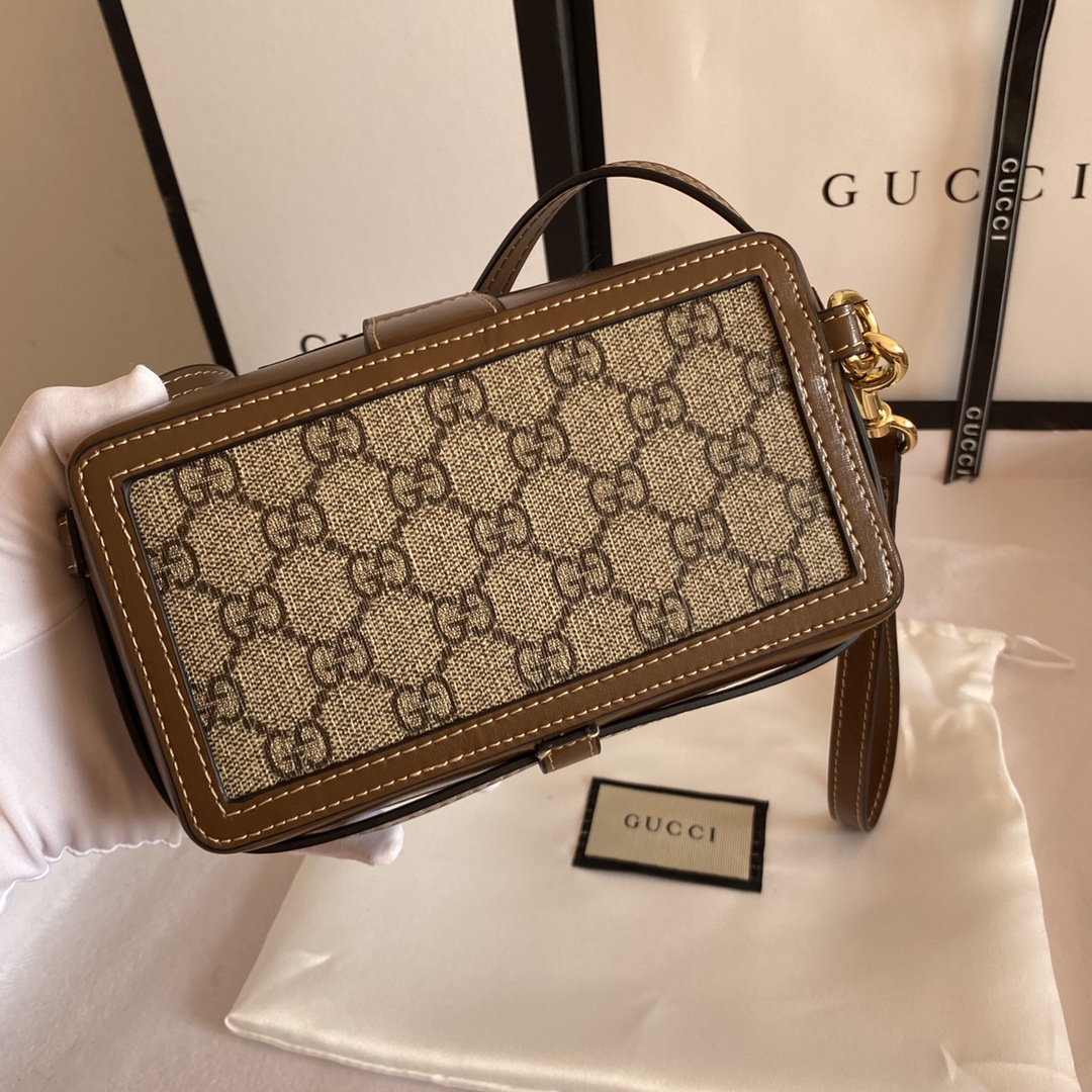 グッチ ミニボックス ショルダーバッグ GGパターン ベージュ ブラウン 詳細画像 3