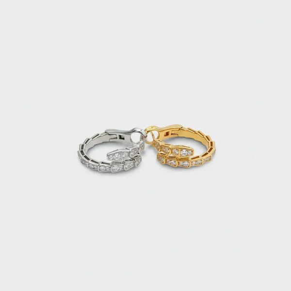 ブルガリ Serpenti フルダイヤ スネーク スタッドピアス ローズゴールド ホワイトゴールド A1517