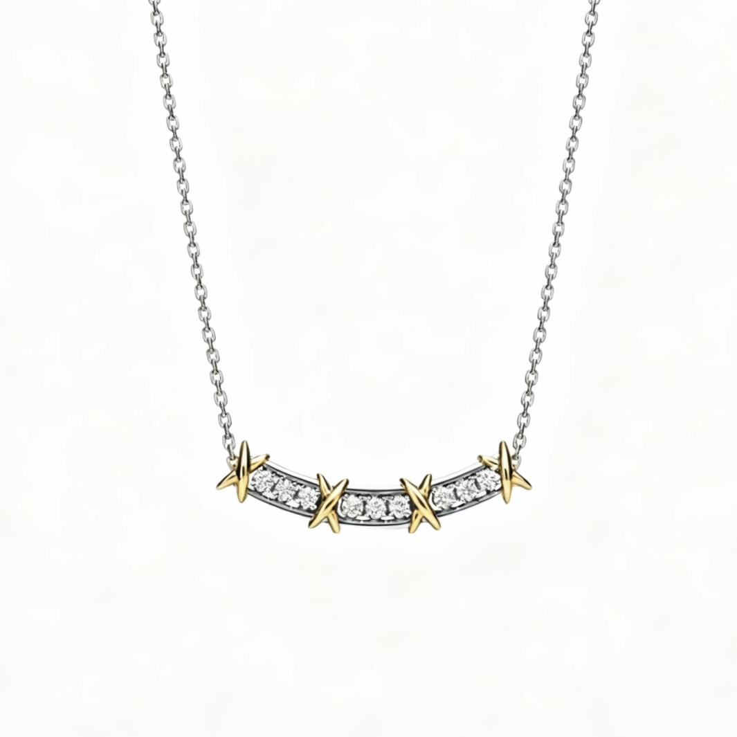 ティファニー クロス ツートーンメッキ 925シルバー ネックレス A5093 詳細画像 2
