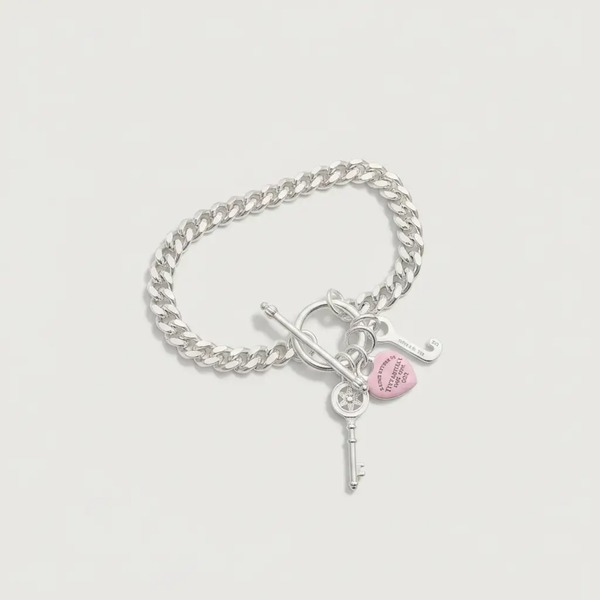 ティファニー カーブチェーン トグルブレスレット ハートタグ キーチャーム シルバー