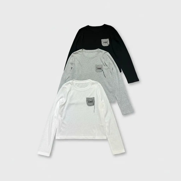 メゾン マルジェラ ニットポケット 長袖Tシャツ ブラック/グレー/ホワイト